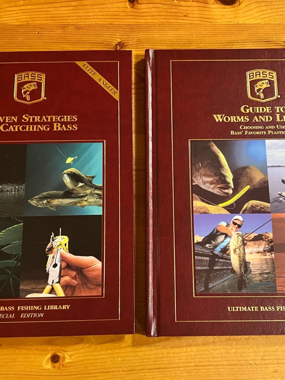 Bass Hardcover Fishing Guides - Burgundy and Gold Accents